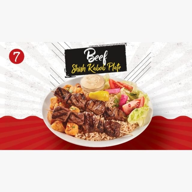 # 7 Beef Shish Kabob Plate.